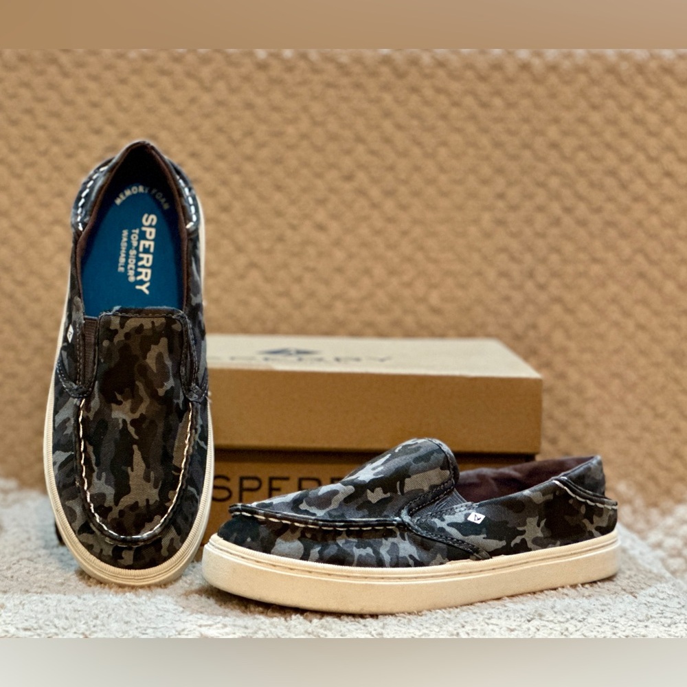 Sperry Top-Slider Salty Washable Deck Shoe/ Sneakers Boys youth sz 2M Grey Camo